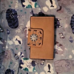 Embellished Taupe Croc-Embossed Wallet